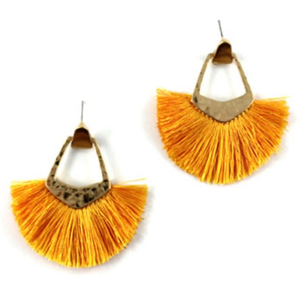 Burnished Gold and Yellow fringed earrings.